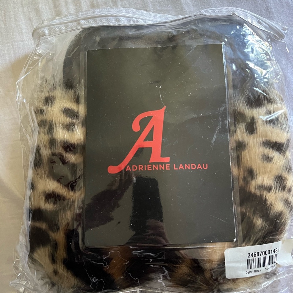Adrienne Landau Black Faux Fur Slipper and Eye Mask Set